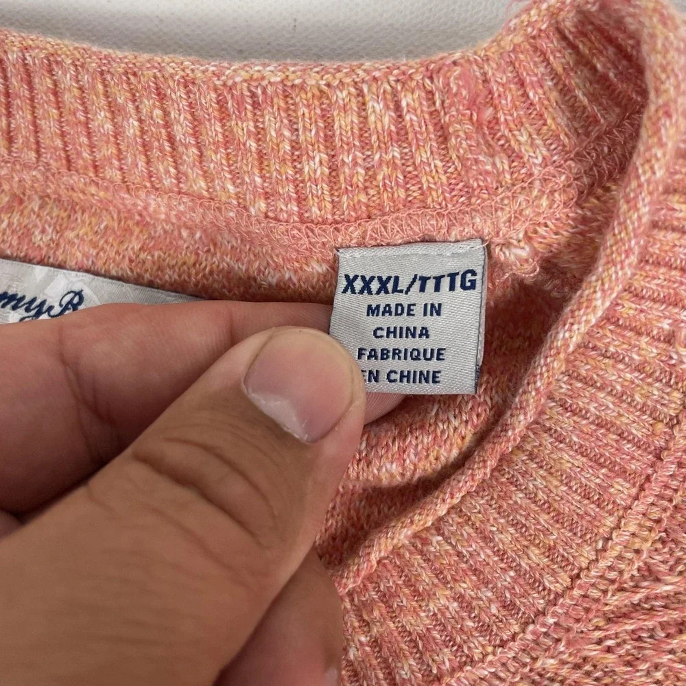 Tommy Bahama Sweater Mens 3XL Pink Crewneck Herringbone Knit Raglan Pullover